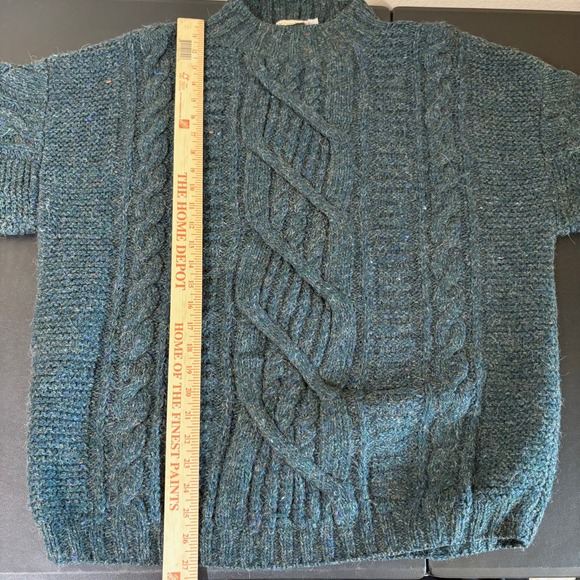 VTG 80s LL Bean Handknit Cable Knit Fisherman Sweater Mens Large Wool Dark Green - Picture 8 of 12